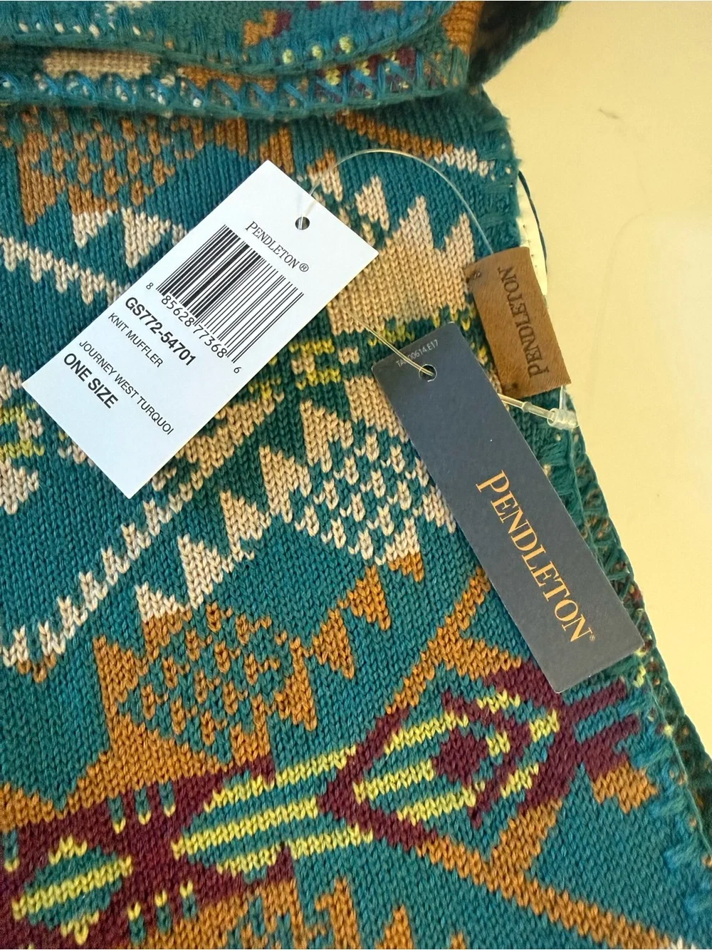 Pendleton Knit Wool Scarf/Muffler Journey West in Turquiose Southwestern Pattern